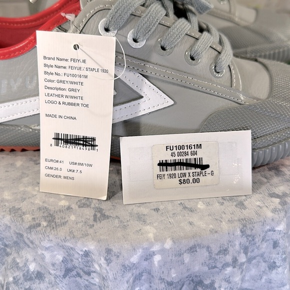 FEIYUE X STAPLE 1920 Grey/White Leather Full Color Pigeon Sneakers WMS 10🩶NWT - Picture 10 of 12